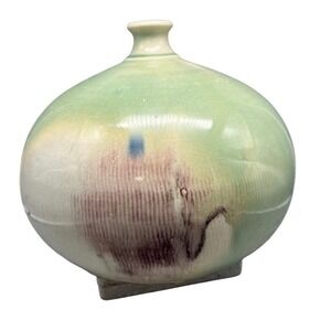 Osage Pottery Signed Morgan Celadon Green Crackle Glaze Studio Pottery Vase